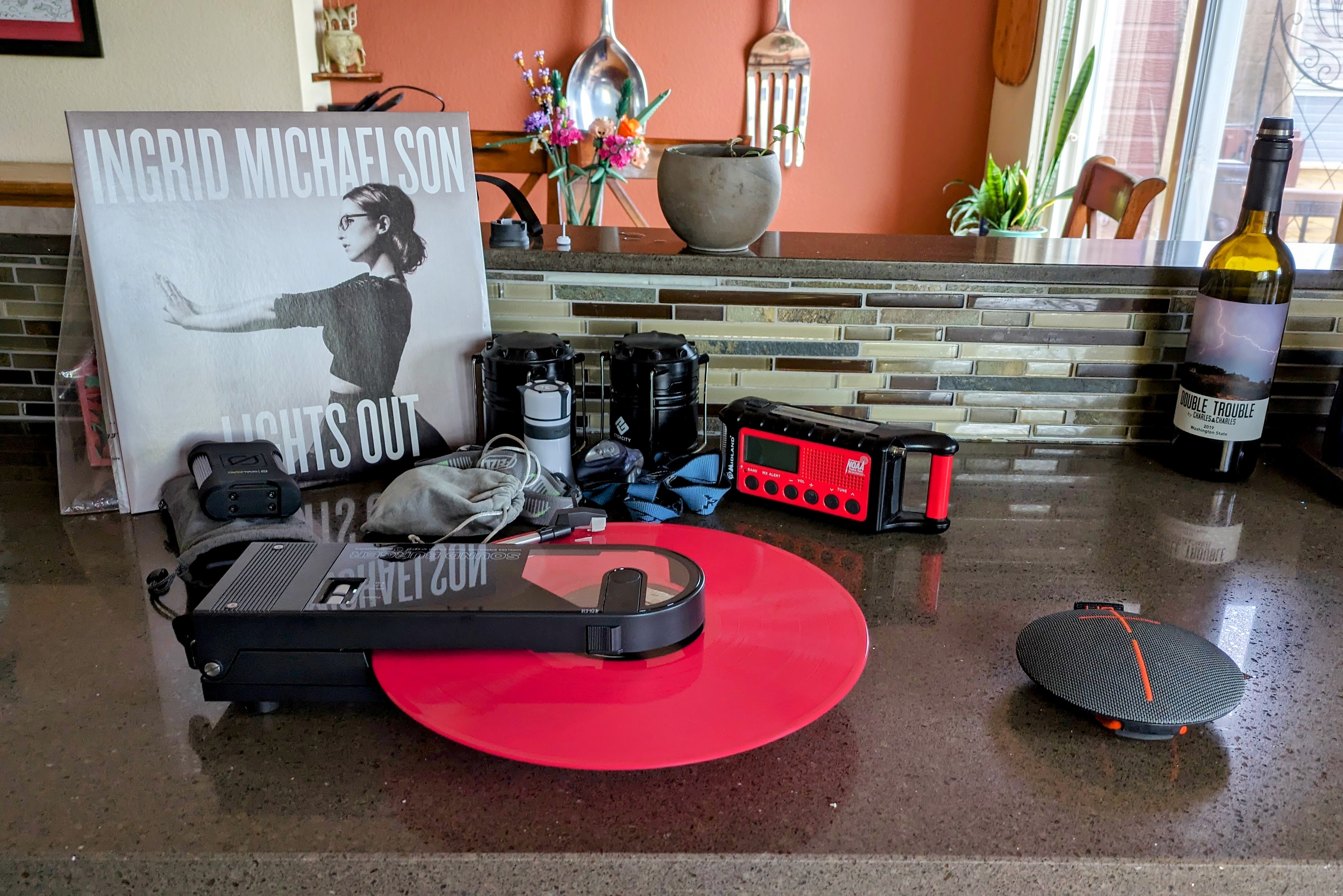 Battery-powered turntable playing “Lights Out”